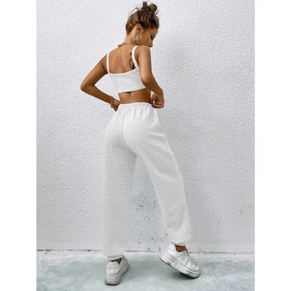 2 piece set: minimalist Crop Cami Top & Sweatpants white - Picture 3 of 11
